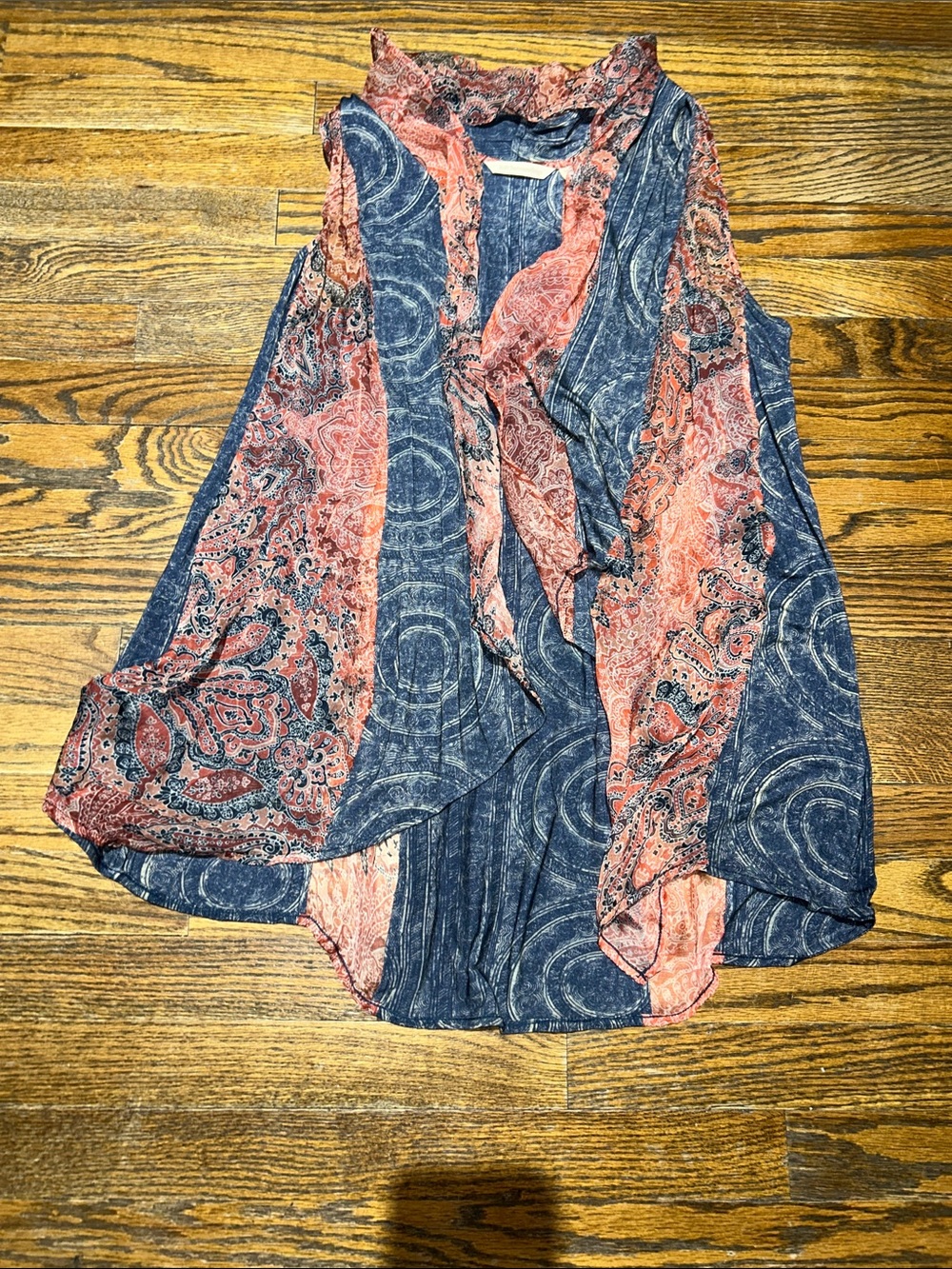 Soft Surroundings Blue & Coral Paisley Layered Sleeveless Top